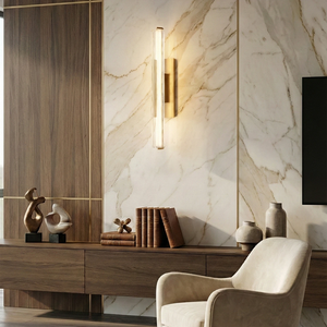 Audubonne Minimalist Crystal Column Sconce - Modern Living Room Media Console Marble Wall | HoaiLamp