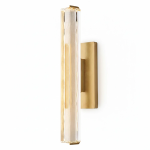 Audubonne Minimalist Crystal Column Sconce - Studio White Background Single Column Unlit Brushed Brass Three Quarters | HoaiLamp