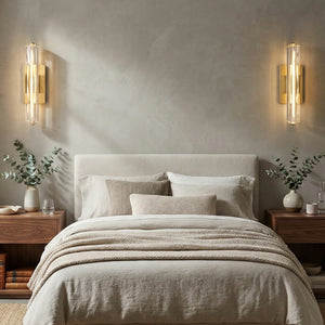 Audubonne Minimalist Crystal Column Sconce - Symmetrical Bedside Bright Modern Bedroom | HoaiLamp
