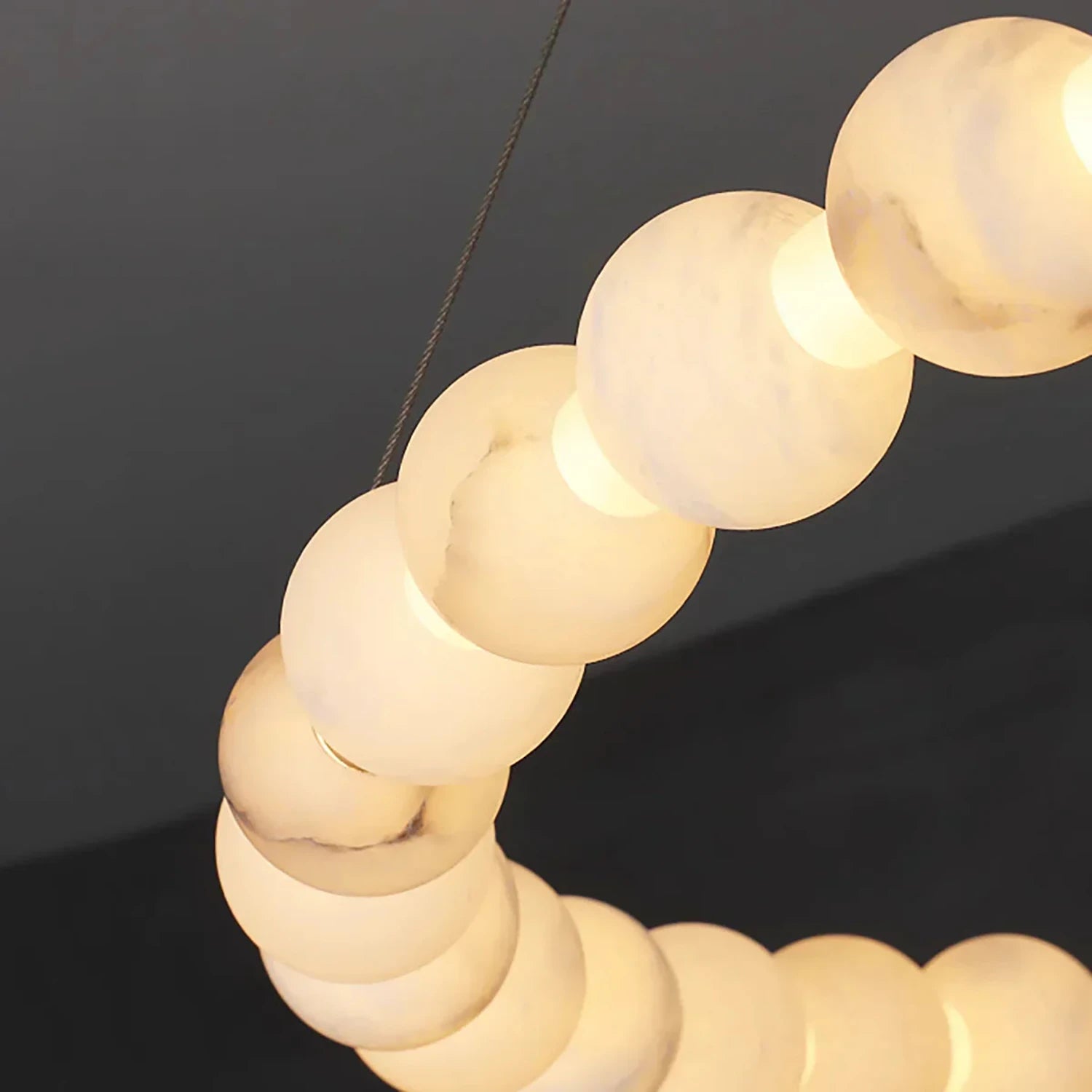 Aura Alabaster Orb Chandelier - Close Up Translucent Glowing Beads Ring | HoaiLamp