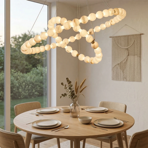 Aura Alabaster Orb Chandelier - Cozy Round Dining Table Geometric Statement Piece | HoaiLamp