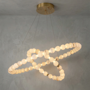 Aura Alabaster Orb Chandelier - Gray Wall Studio 2 Ring Geometric Sculptural Light | HoaiLamp