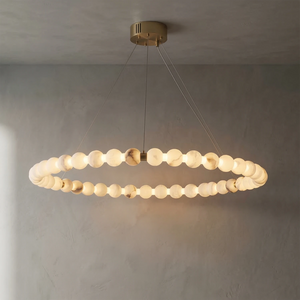 Aura Alabaster Orb Chandelier - Gray Wall Studio Large Single Ring Illumination | HoaiLamp