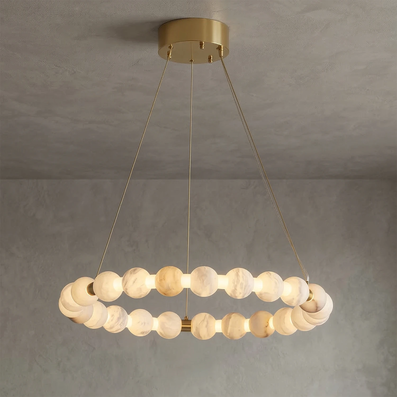 Aura Alabaster Orb Chandelier - Minimalist Studio Gray Wall Single Ring Glow | HoaiLamp