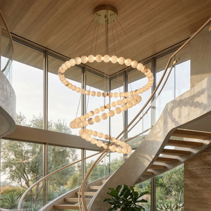 Aura Alabaster Orb Chandelier - Luxury Spiral Staircase Helical Spiral Design | HoaiLamp
