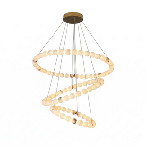 Aura Alabaster Orb Chandelier - White Background 3 Ring Helical High Ceiling Spec | HoaiLamp