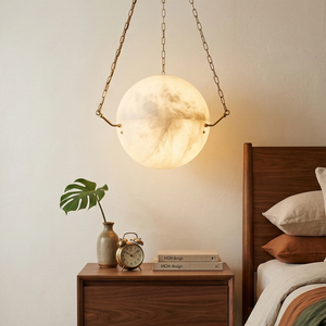 Aurelia Alabaster Sphere Suspension Pendant - Cozy Bedroom Nightstand Wooden Furniture Reading Light | HoaiLamp