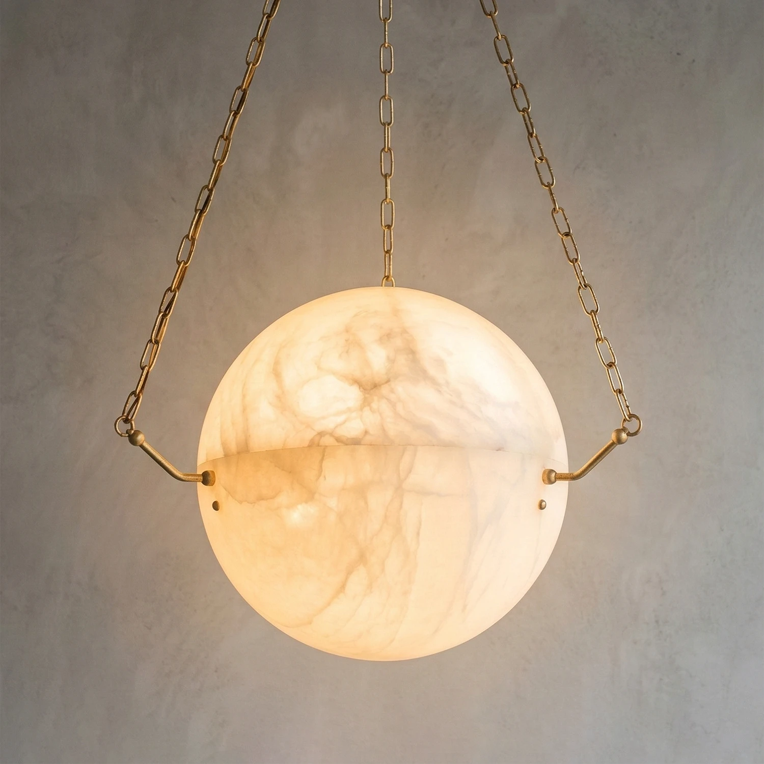 Aurelia Alabaster Sphere Suspension Pendant - Minimalist Studio Gray Wall Translucent Vein Glow | HoaiLamp