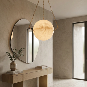 Aurelia Alabaster Sphere Suspension Pendant - Contemporary Entryway Console Table Round Mirror Focal Point | HoaiLamp