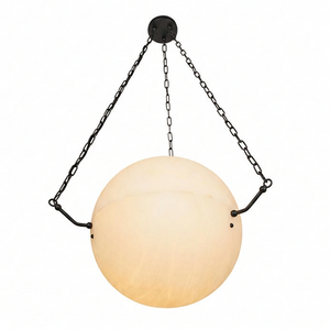 Aurelia Alabaster Sphere Suspension Pendant - White Background Black Hardware Glowing Orb | HoaiLamp