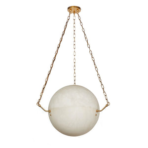 Aurelia Alabaster Sphere Suspension Pendant - White Background Luxury Gold Chain Light Off | HoaiLamp