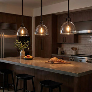 Auric Round Pendant Light by Hoailamp - Dark walnut cabinetry modern kitchen