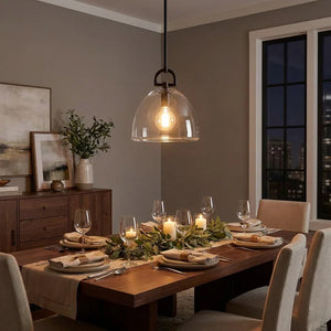 Auric Round Pendant Light by Hoailamp - Earth-toned candlelight holiday dining table