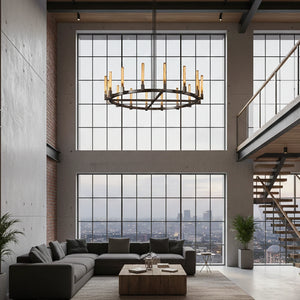 Aurora Crystal Candlestick Linear Glass Tube Chandelier - Double Height Penthouse Panoramic City View Sectional | HoaiLamp
