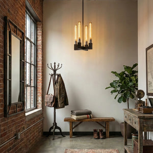 Aurora Crystal Candlestick Linear Glass Tube Chandelier - Industrial Brick Mudroom Entryway Wood Bench Black | HoaiLamp