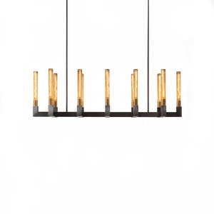 Aurora Crystal Candlestick Linear Glass Tube Chandelier - Studio White Background Matte Black Rectangular Linear Island Chandelier | HoaiLamp