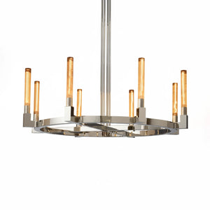 Aurora Crystal Candlestick Linear Glass Tube Chandelier - Studio White Background Polished Chrome Round Ring Chandelier Medium | HoaiLamp