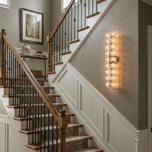 Aurora Glass Cup Sconce - Elegant Staircase White Wainscoting Iron Railing | HoaiLamp