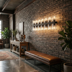 Aurora Glass Cup Sconce - Industrial Brick Wall Corridor Horizontal Linear Mount | HoaiLamp