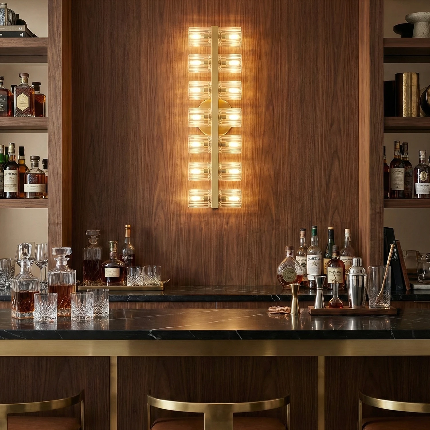 Aurora Glass Cup Sconce - Luxury Home Bar Counter Walnut Wood Paneling | HoaiLamp
