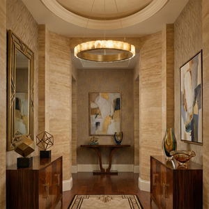 Avalon Alabaster Halo Chandelier - Grand Hallway Foyer With Luxury Stone Columns | HoaiLamp