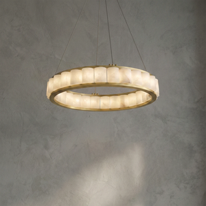 Avalon Alabaster Halo Chandelier - Studio Grey Concrete Backdrop Single Illuminated Ring | HoaiLamp