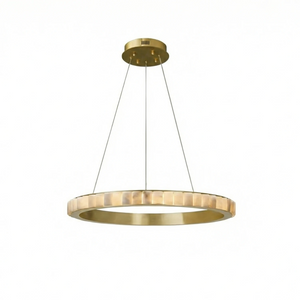 Avalon Alabaster Halo Chandelier - Studio White Background Single Ring Angled Perspective View | HoaiLamp