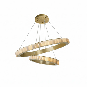 Avalon Alabaster Halo Chandelier - Studio White Background Two Tier Layered Multi Ring | HoaiLamp