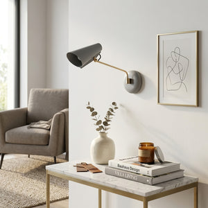 Birdy Adjustable Wall Lamp - Urban Grey Sleek Flexible Swing Arm Living Room | HoaiLamp