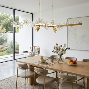 Blooming Crystal Flower Modern Pendant Light - Bright Scandinavian Wooden Long Table Eatery | HoaiLamp