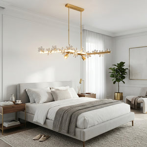 Blooming Crystal Flower Modern Pendant Light - Elegant Cream Master Bedroom Interior Harmony | HoaiLamp