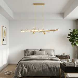 Blooming Crystal Flower Modern Pendant Light - Contemporary Grey Bedroom Central Balanced Beam | HoaiLamp