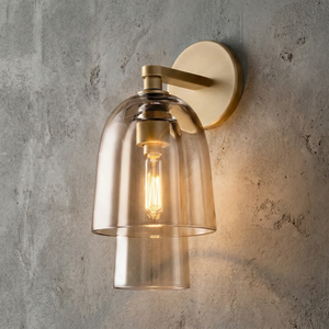 Bloomz Glass Flute Sconce - Brushed Gold Smoked Glass Concrete Wall Glow | HoaiLamp