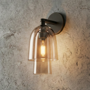 Bloomz Glass Flute Sconce - Matte Black Amber Shade Textured Wall Ambient | HoaiLamp