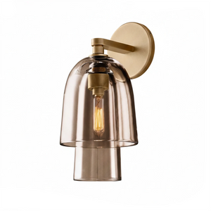 Bloomz Glass Flute Sconce - Studio Brushed Brass Amber Tinted Glass Sconce | HoaiLamp