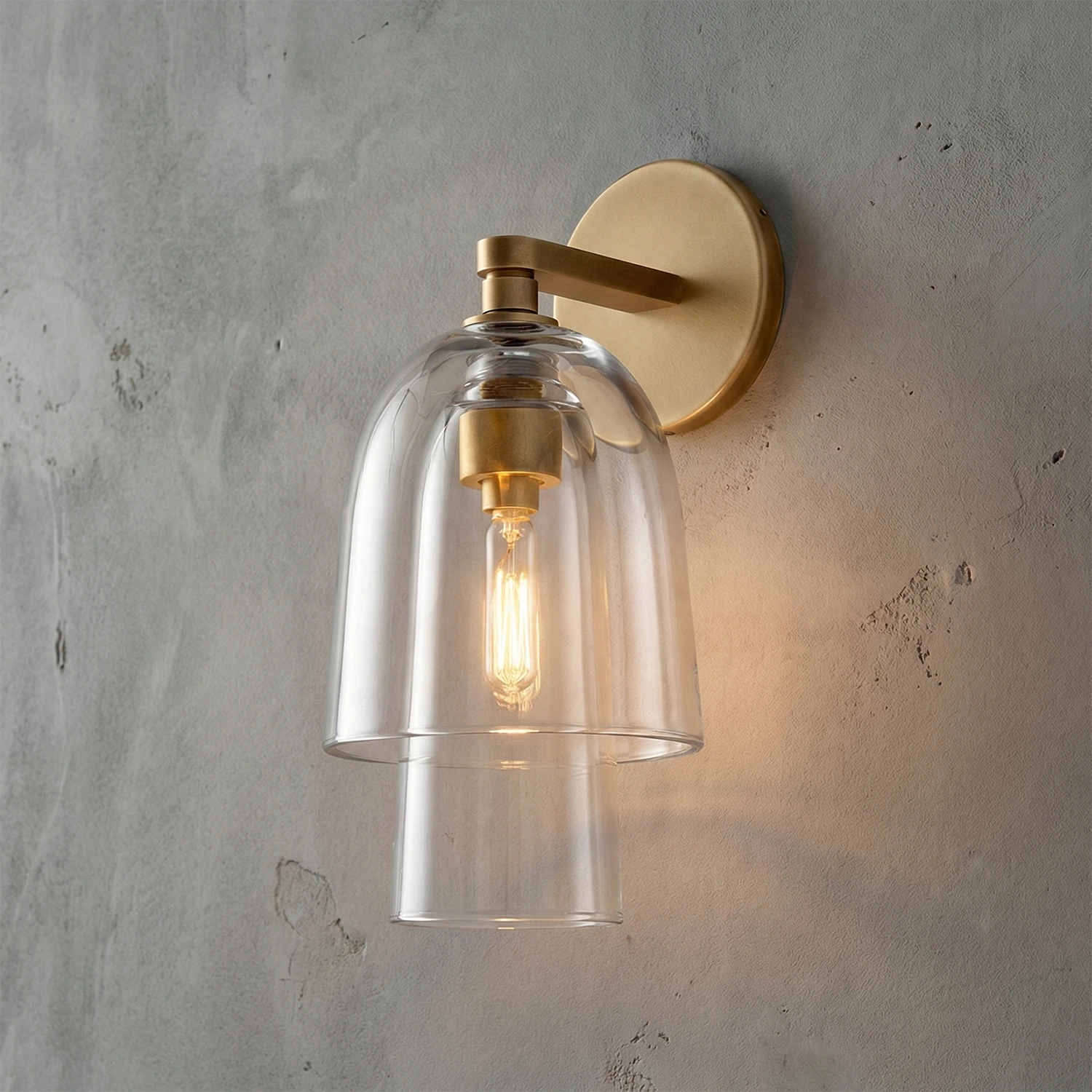 Bloomz Glass Flute Sconce - Studio Brushed Brass Hardware Warm Glow Detail | HoaiLamp