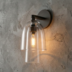 Bloomz Glass Flute Sconce - Studio Matte Black Finish Clear Glass Shade | HoaiLamp