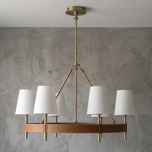 Bramley Leather & Copper Chandelier - Round 6 Light Illuminated Glow | HoaiLamp