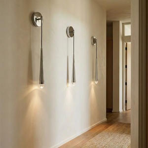 Brass Spinal Tube Crystal Wall Lamp - Modern Hallway Corridor Satin Nickel Linear Placement | HoaiLamp