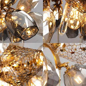 Britannica Luxury Stained Glass Chandelier - Close Up Hand Blown Glass Perforated Metal Mesh | HoaiLamp