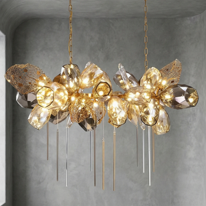 Britannica Luxury Stained Glass Chandelier - Gray Wall Studio Linear Oval Perspective Shadow | HoaiLamp