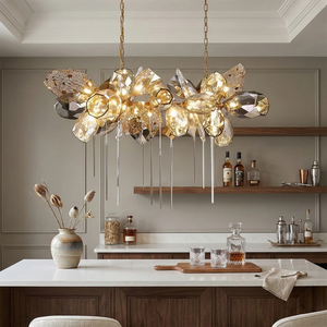 Britannica Luxury Stained Glass Chandelier - Kitchen Island Wood Cabinets Marble Countertop | HoaiLamp