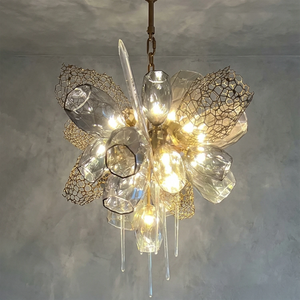 Britannica Luxury Stained Glass Chandelier - Gray Textured Studio Backdrop Warm Radiance | HoaiLamp