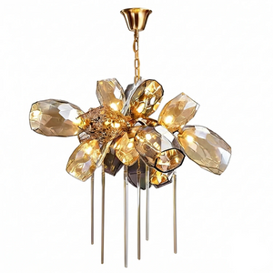 Britannica Luxury Stained Glass Chandelier - White Background Round Cluster Front View Hanging Drops | HoaiLamp