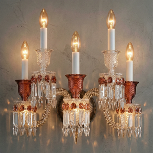 Caelum Apex Red Crystal Wall Lamp - Imperial 5-Arm Lighting Fixture | HoaiLamp
