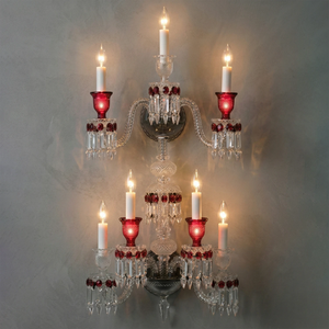 Caelum Apex Red Crystal Wall Lamp - Royal Double Tier Wall Sconce | HoaiLamp