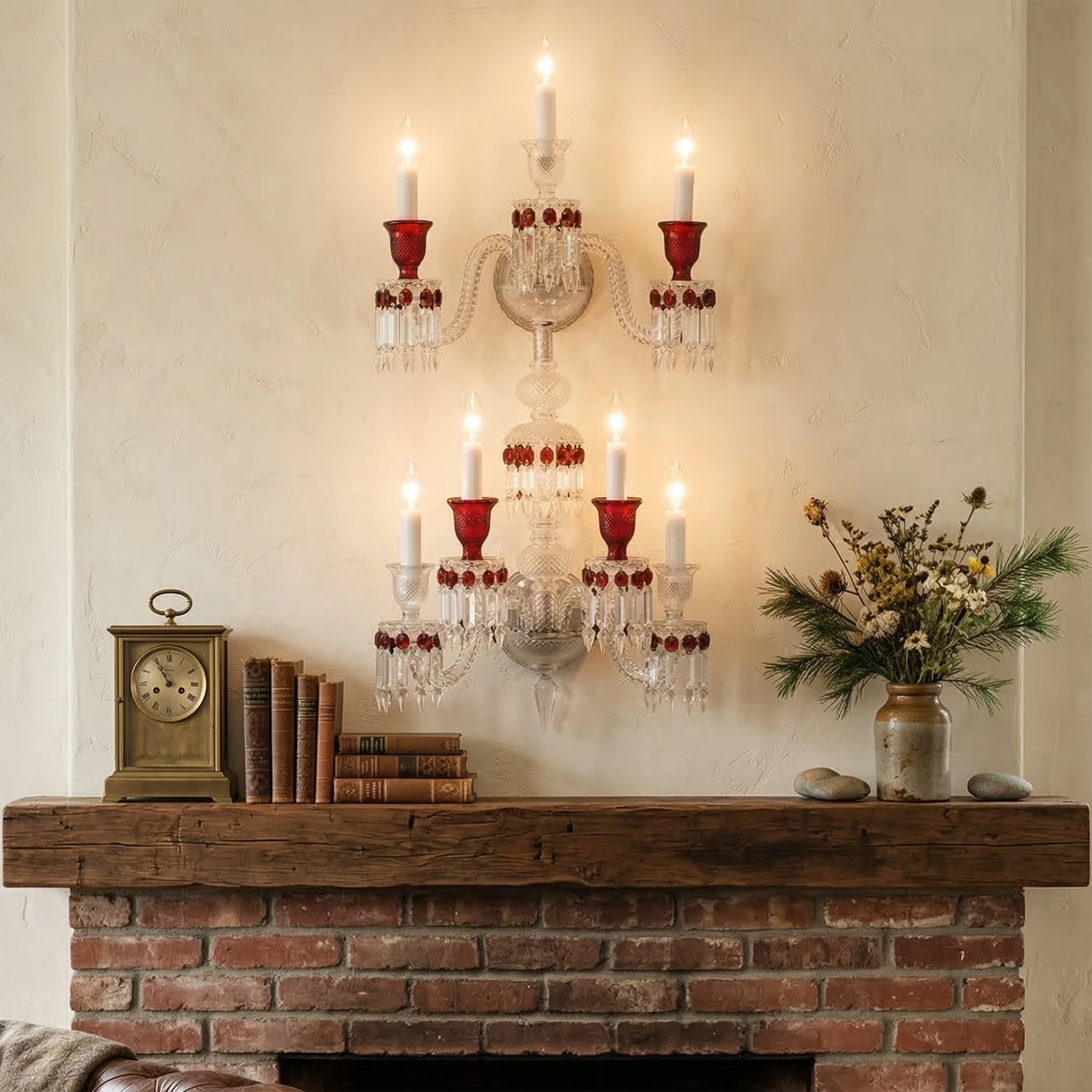 Caelum Apex Red Crystal Wall Lamp - Vintage Red Crystal Fireplace Decor | HoaiLamp