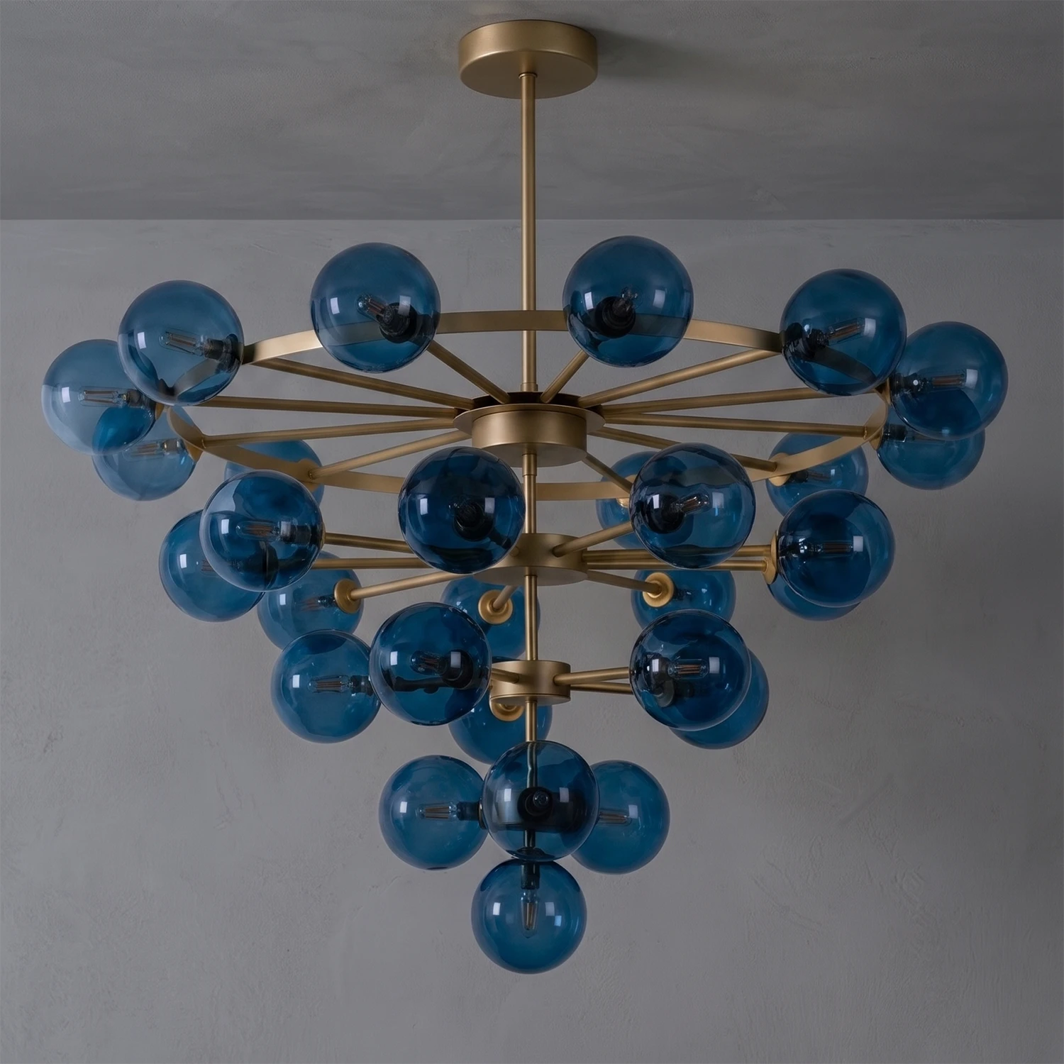 Cassian Blue Glass Globe Tiered Chandelier
