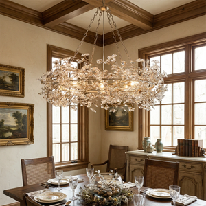 Celestial Bloom Chandelier - Classic Wood-Paneled Salon | HoaiLamp