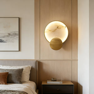 Celestial Jupiter Natural Alabaster Wall Sconce - Scandinavian Wooden Bedroom Bedside | HoaiLamp